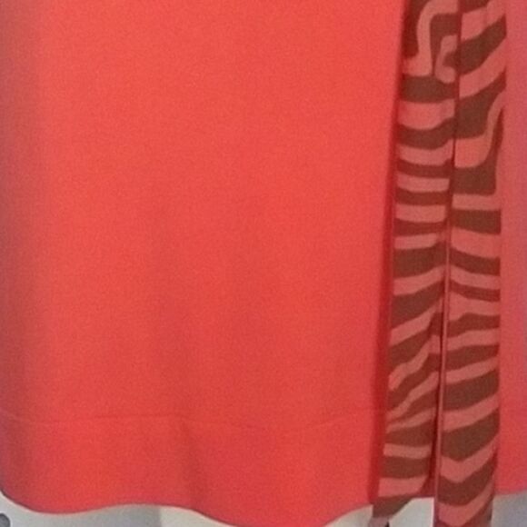 Attention Deep Coral 70s  80s 90s Style Body Con Dress Tiger Stripe Sash size XS - Picture 9 of 12